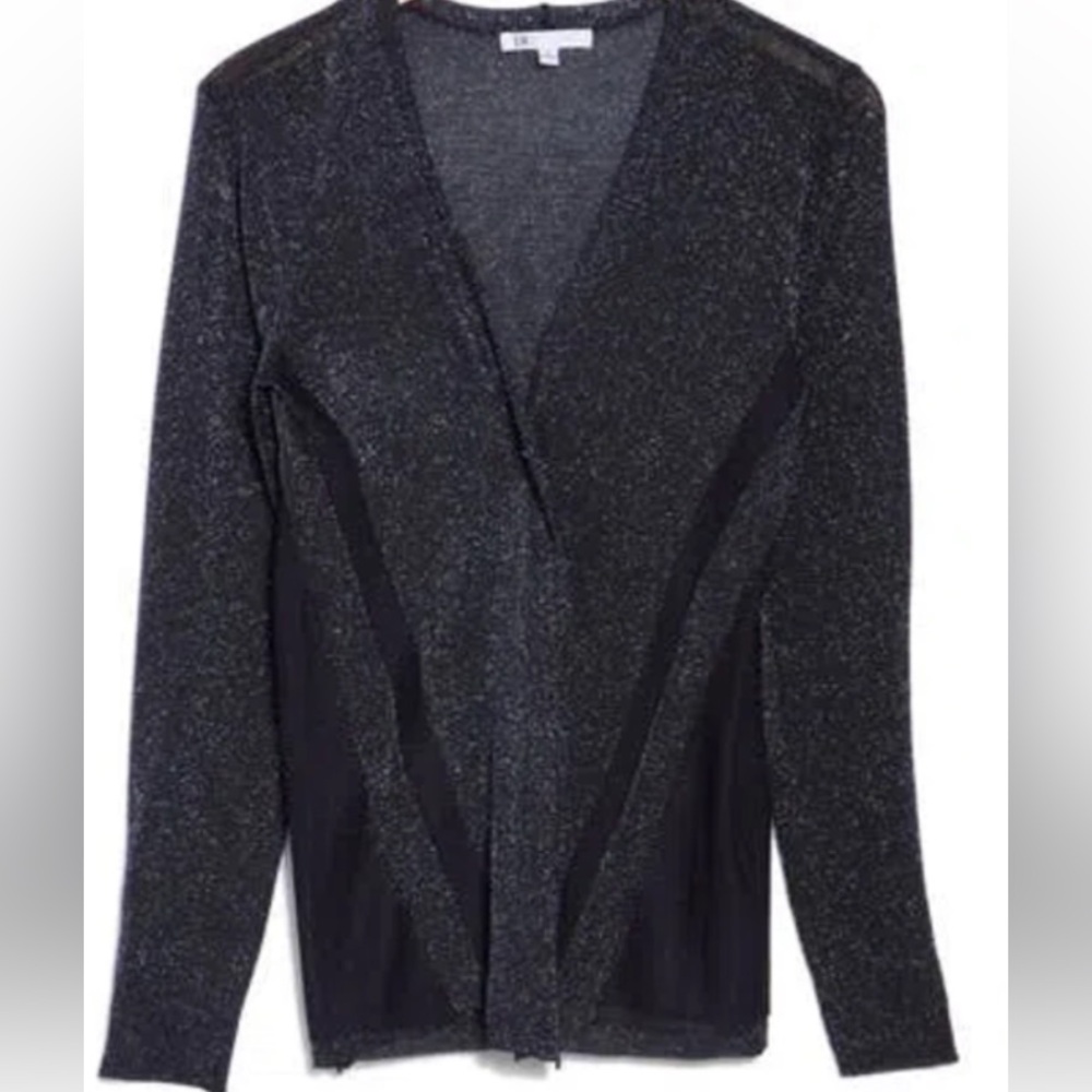 Black Shimmer Glitter Open-Front long light sheer Cardigan Sweater